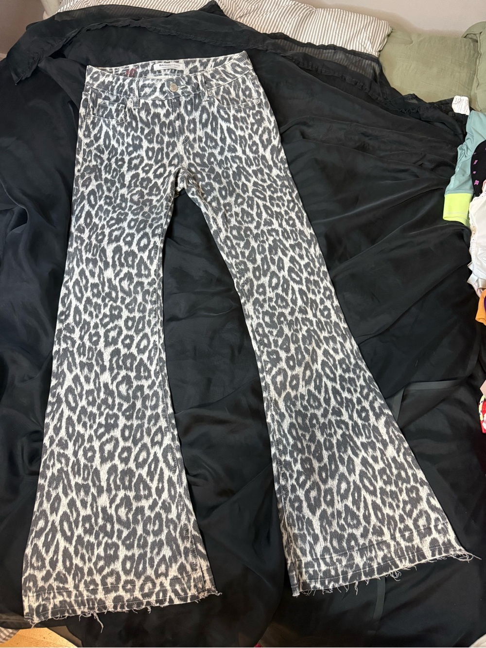 Women’s Gray and white BayKan Leopard Print Flared Denim